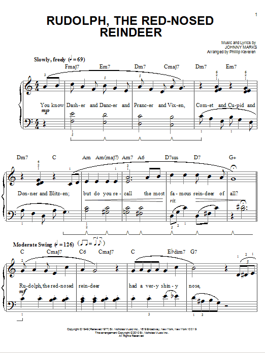 Rudolph The Red-Nosed Reindeer [Jazz version] (arr. Phillip Keveren) (Easy Piano) von Johnny Marks
