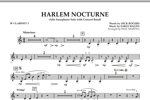 Harlem Nocturne (Alto Sax Solo with Band) - Bb Clarinet 3 (Concert Band) von Paul Murtha