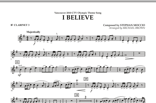 I Believe (Vancouver 2010 CTV Olympic Theme Song) - Bb Clarinet 3 (Concert Band) von Michael Brown