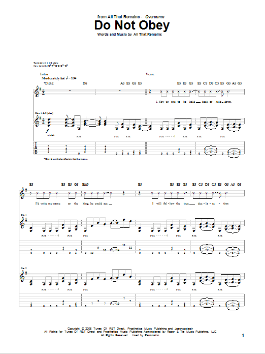 Do Not Obey (Guitar Tab) von All That Remains