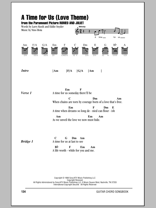 A Time For Us (Love Theme) (Guitar Chords/Lyrics) von Nino Rota