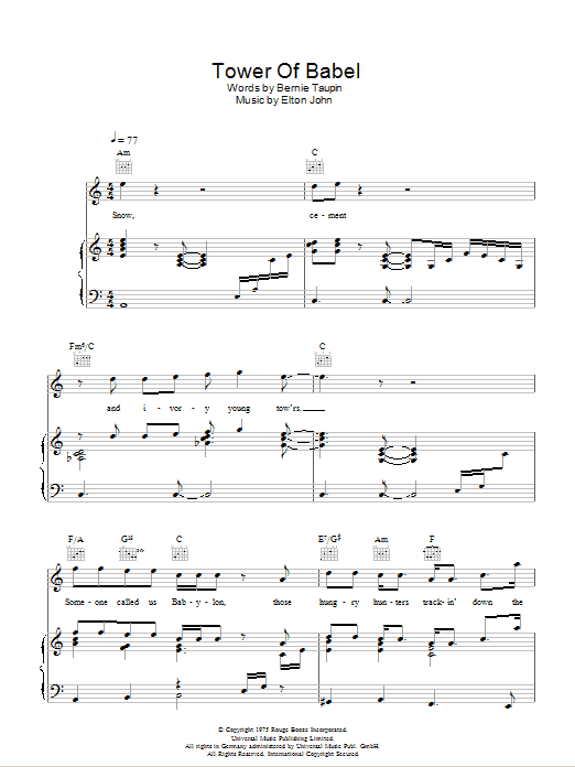 Tower Of Babel (Piano, Vocal & Guitar Chords) von Elton John