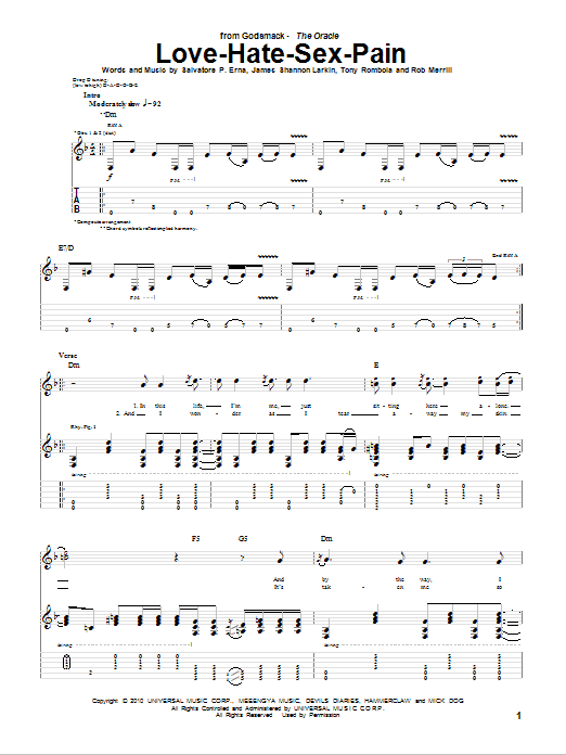 Love-Hate-Sex-Pain (Guitar Tab) von Godsmack