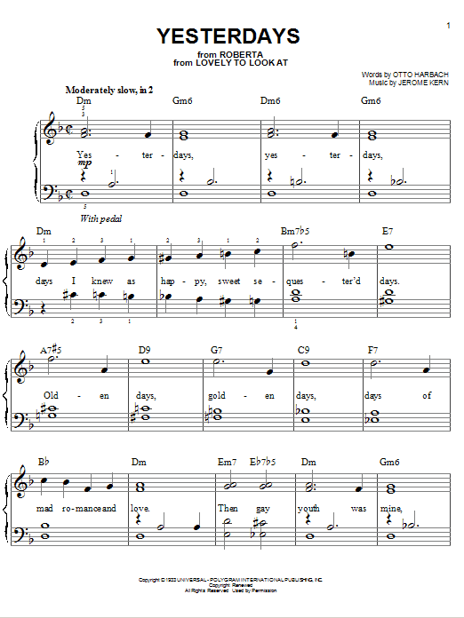 Yesterdays (Easy Piano) von Jerome Kern