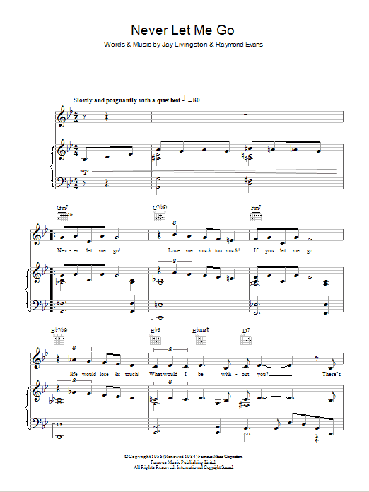Never Let Me Go (Piano, Vocal & Guitar Chords) von Nat King Cole