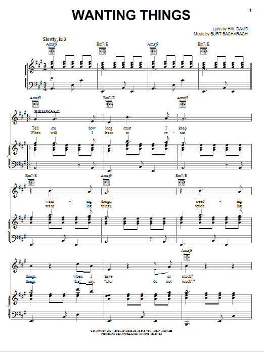 Wanting Things (Piano, Vocal & Guitar Chords (Right-Hand Melody)) von Bacharach & David