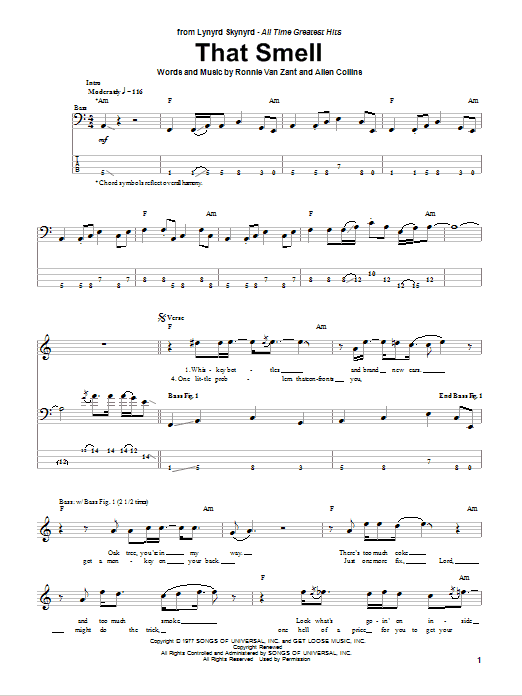 That Smell (Bass Guitar Tab) von Lynyrd Skynyrd