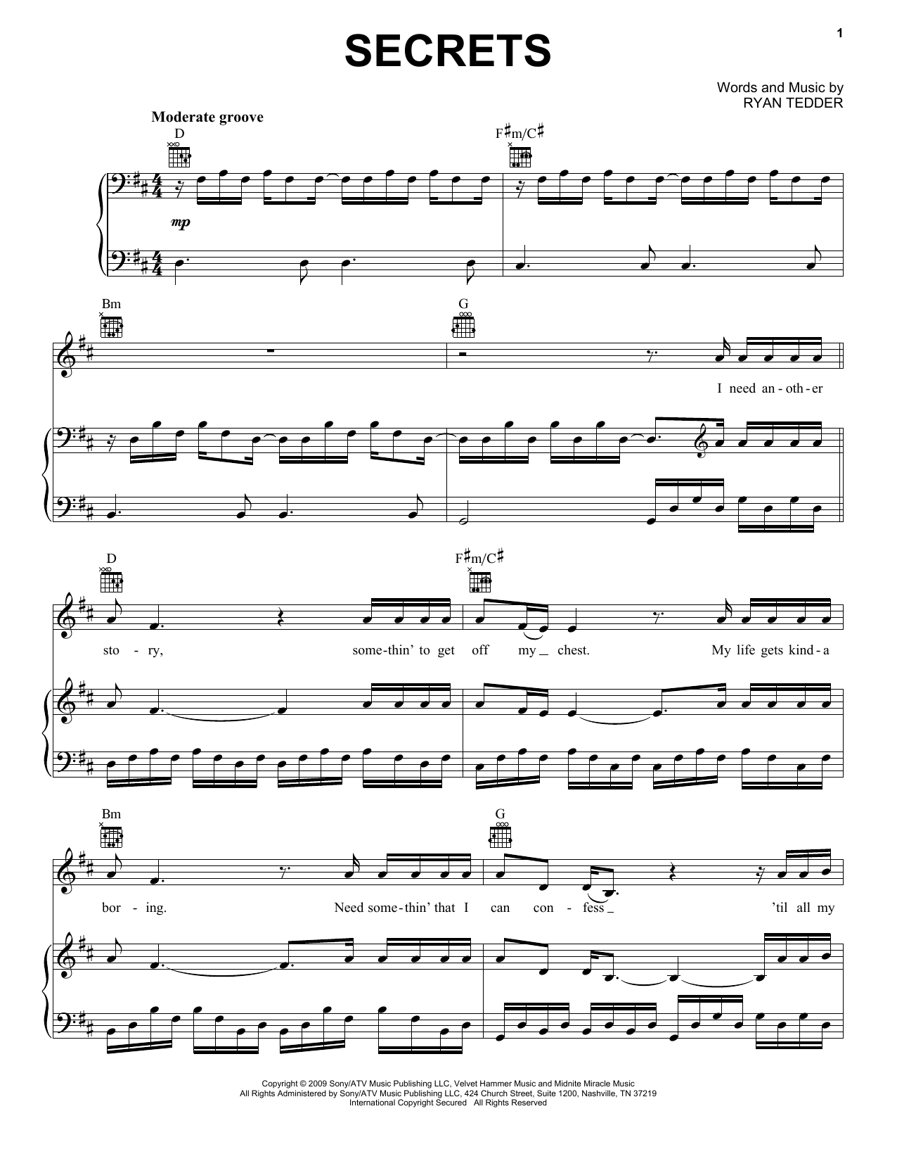 Secrets (Piano, Vocal & Guitar Chords (Right-Hand Melody)) von OneRepublic