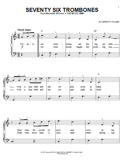 Seventy Six Trombones (Easy Piano) von Meredith Willson