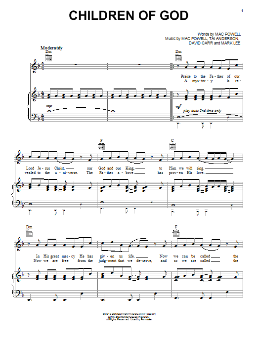 Children Of God (Piano, Vocal & Guitar Chords (Right-Hand Melody)) von Third Day