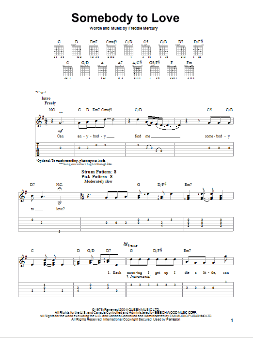 Somebody To Love (Easy Guitar Tab) von Queen
