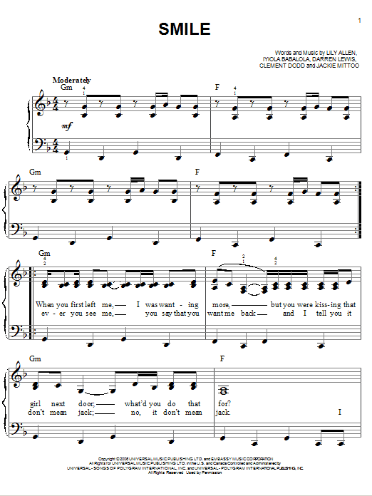Smile (Easy Piano) von Lily Allen