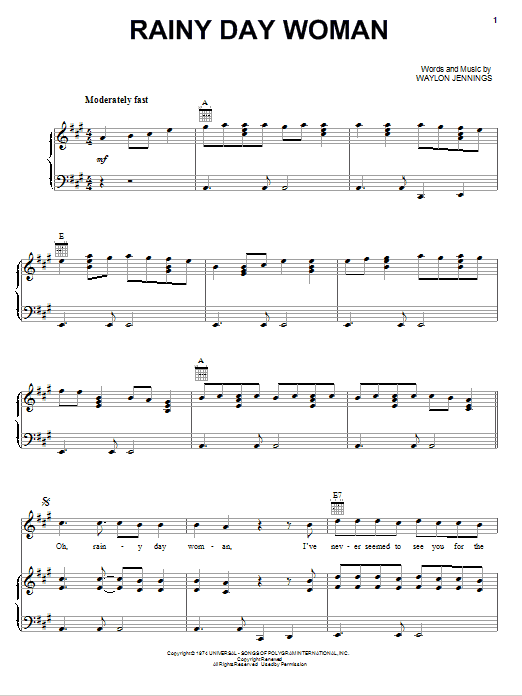 Rainy Day Woman (Piano, Vocal & Guitar Chords (Right-Hand Melody)) von Waylon Jennings