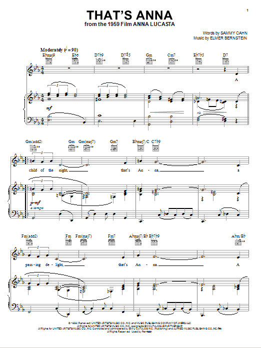 That's Anna (Piano, Vocal & Guitar Chords (Right-Hand Melody)) von Elmer Bernstein