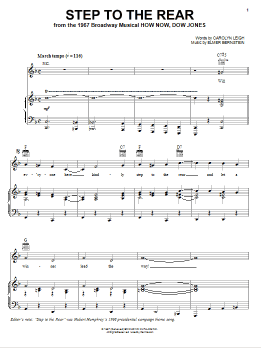 Step To The Rear (Piano, Vocal & Guitar Chords (Right-Hand Melody)) von Elmer Bernstein