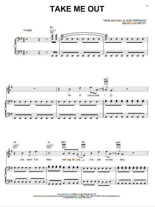 Take Me Out (Piano, Vocal & Guitar Chords (Right-Hand Melody)) von Franz Ferdinand
