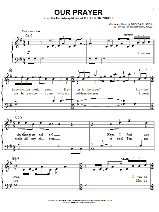Our Prayer (Easy Piano) von The Color Purple (Musical)