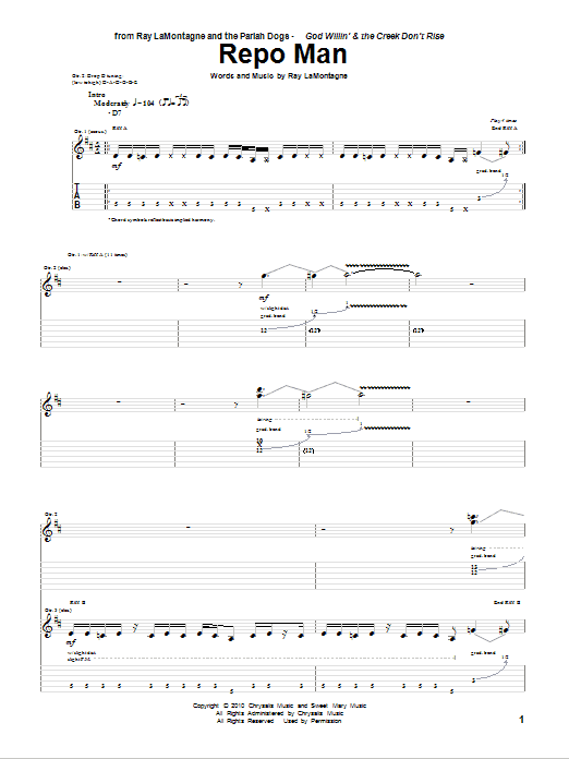 Repo Man (Guitar Tab) von Ray LaMontagne and The Pariah Dogs