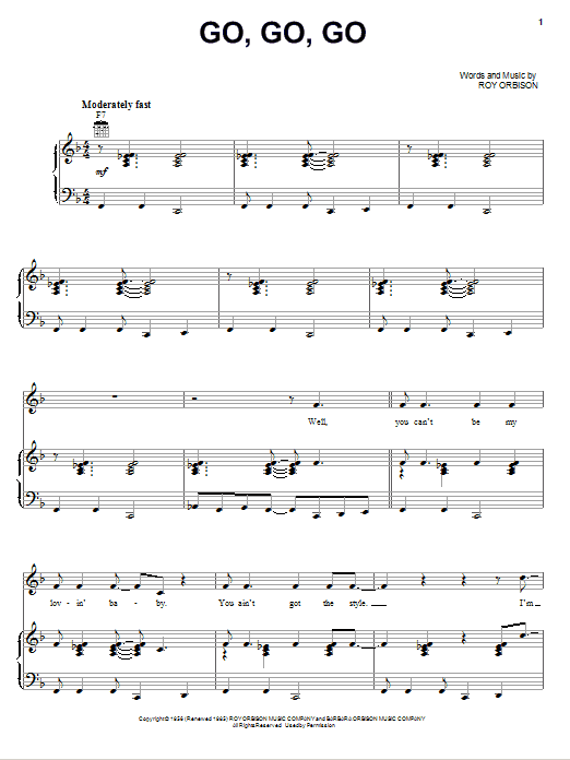 Go, Go, Go (Piano, Vocal & Guitar Chords (Right-Hand Melody)) von Roy Orbison