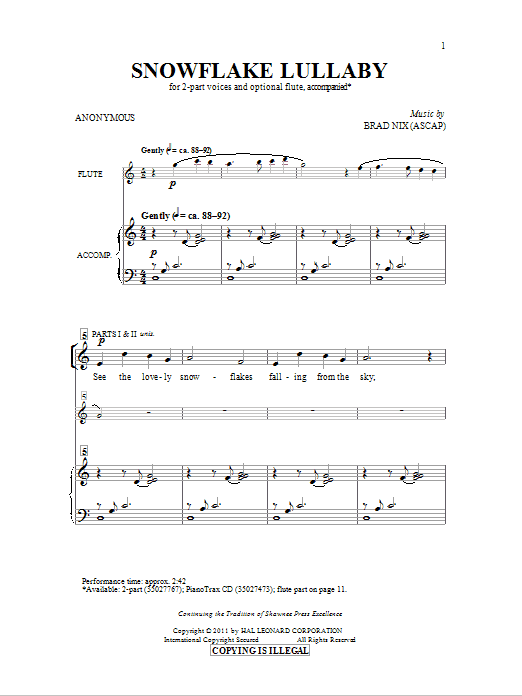 Snowflake Lullaby (2-Part Choir) von Brad Nix