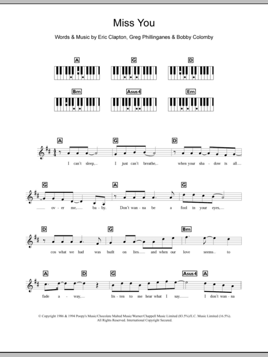 Miss You (Piano Chords/Lyrics) von Westlife