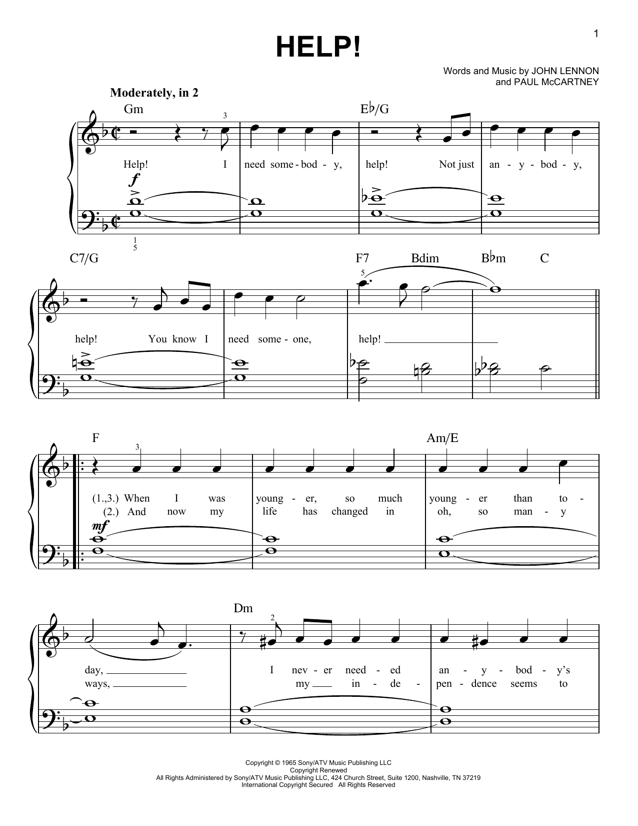 Help! (Very Easy Piano) von The Beatles
