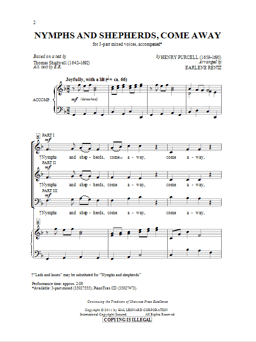 Nymphs And Shepherds, Come Away (3-Part Mixed Choir) von Earlene Rentz