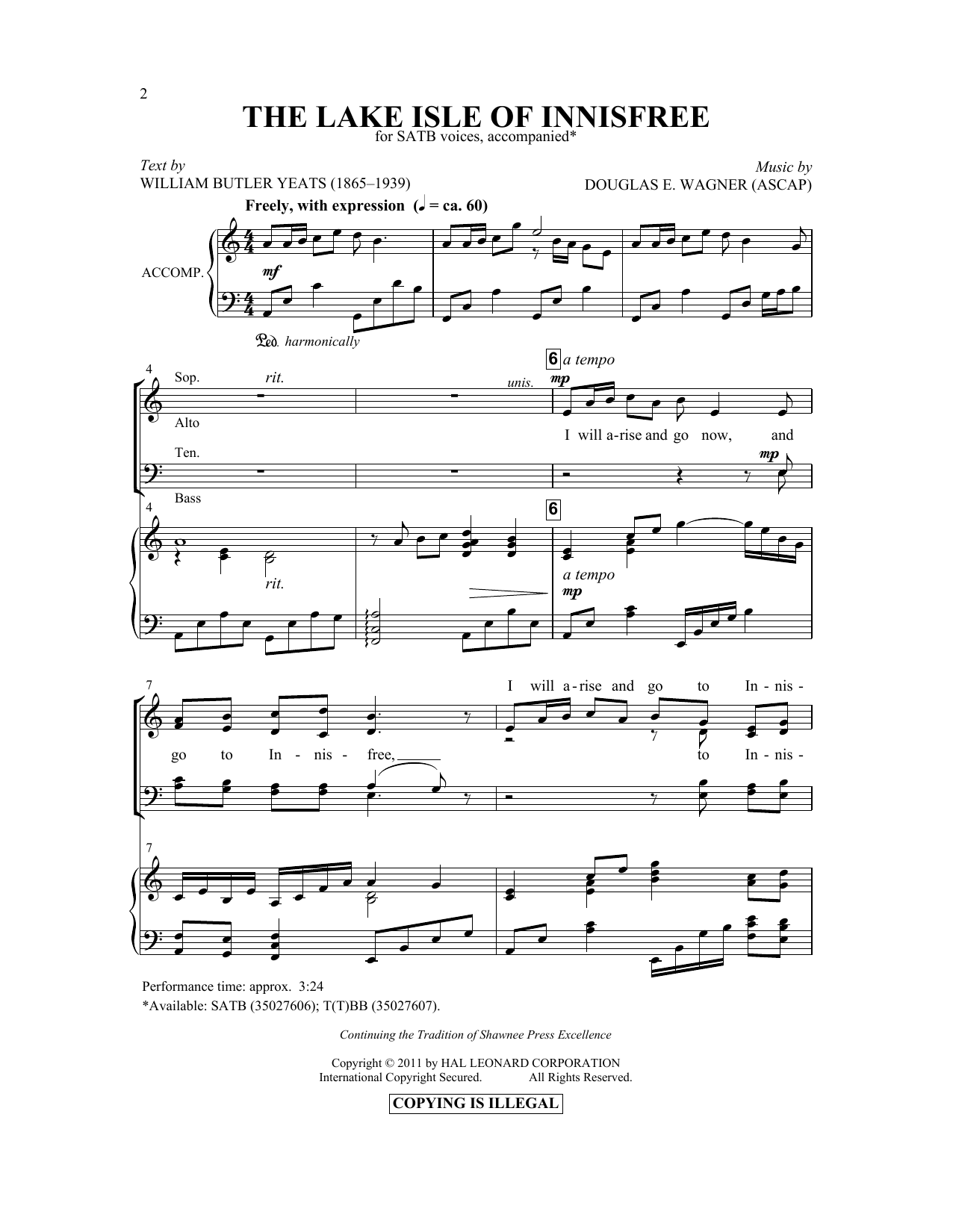 The Lake Isle Of Innisfree (SATB Choir) von Douglas E. Wagner