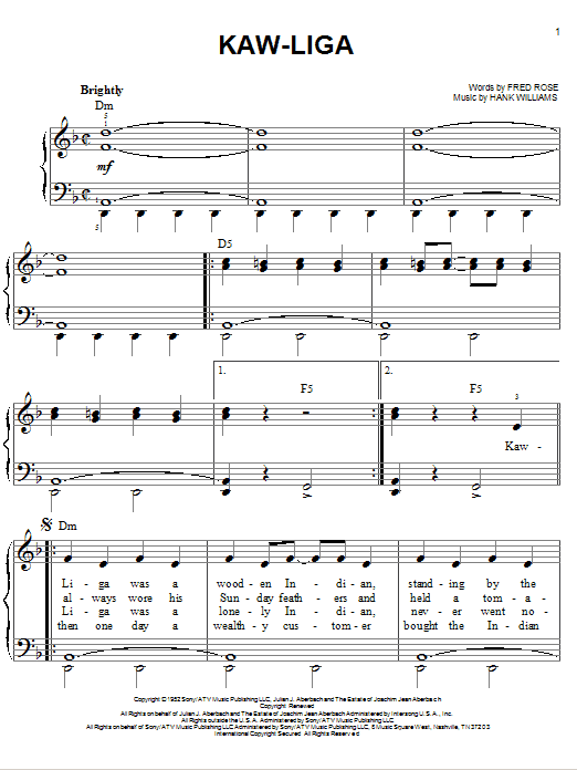 Kaw-Liga (Easy Piano) von Hank Williams