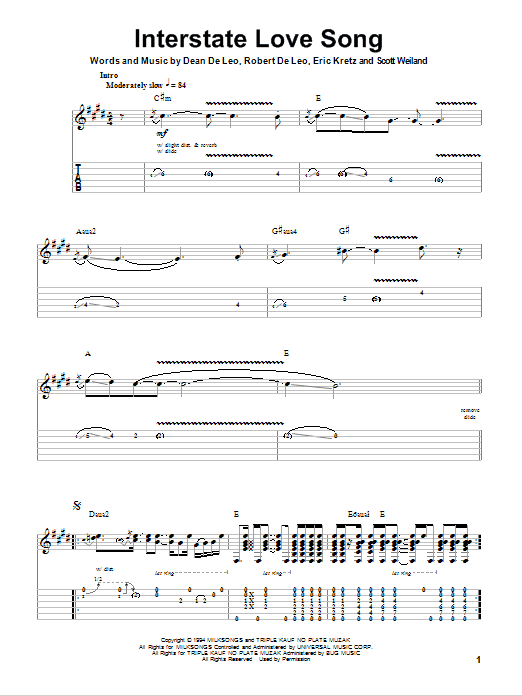 Interstate Love Song (Guitar Tab (Single Guitar)) von Stone Temple Pilots