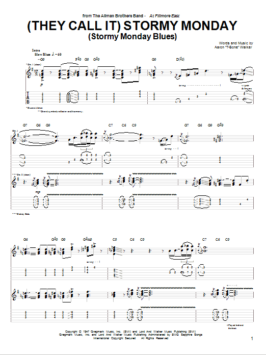 (They Call It) Stormy Monday (Stormy Monday Blues) (Guitar Tab) von Allman Brothers Band