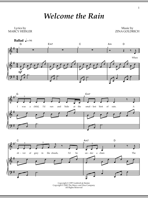 Welcome The Rain (Piano & Vocal) von Goldrich & Heisler