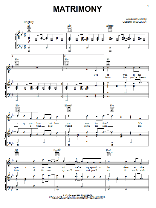 Matrimony (Piano, Vocal & Guitar (Right-Hand Melody)) von Gilbert O'Sullivan