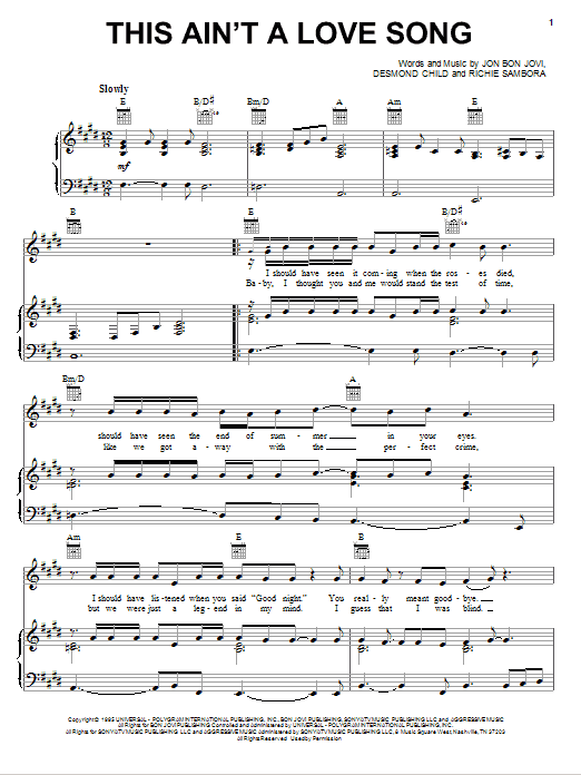 This Ain't A Love Song (Piano, Vocal & Guitar Chords (Right-Hand Melody)) von Bon Jovi