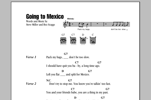 Going To Mexico (Guitar Chords/Lyrics) von Steve Miller Band