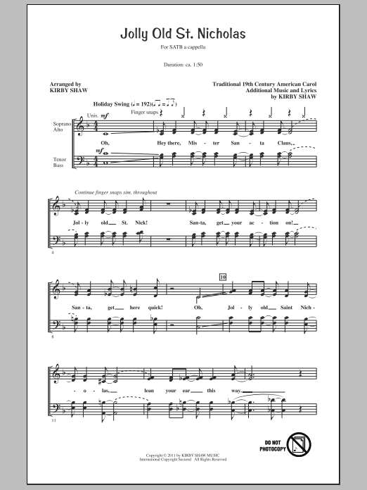 Jolly Old St. Nicholas (SATB Choir) von Kirby Shaw