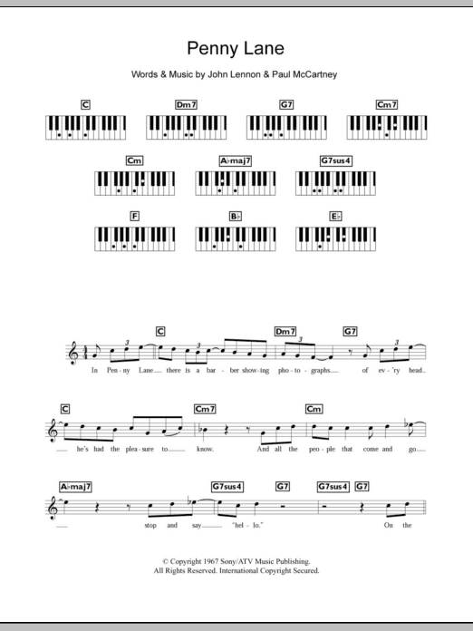 Penny Lane (Piano Chords/Lyrics) von The Beatles