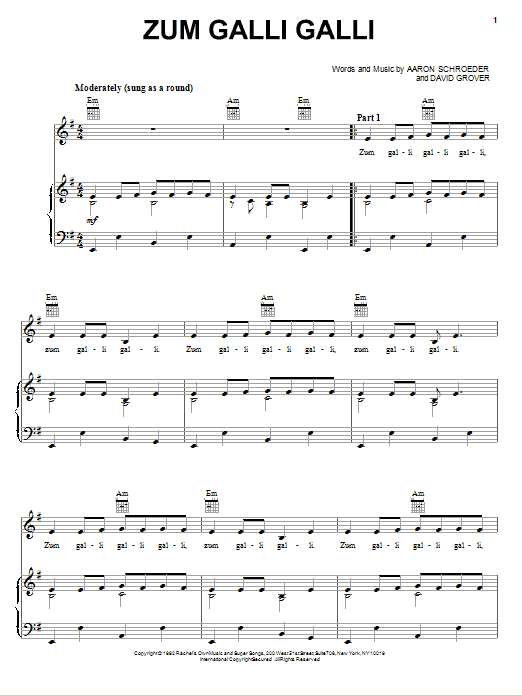 Zum Galli Galli (Piano, Vocal & Guitar Chords (Right-Hand Melody)) von David Grover & The Big Bear Band