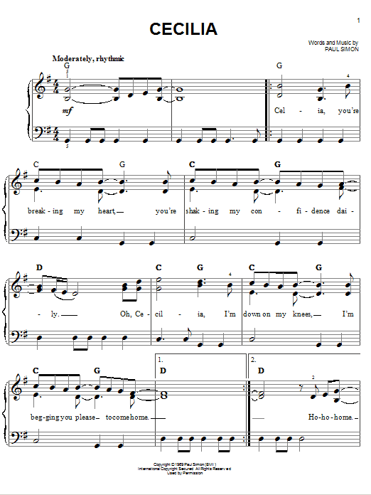 Cecilia (Easy Piano) von Simon & Garfunkel