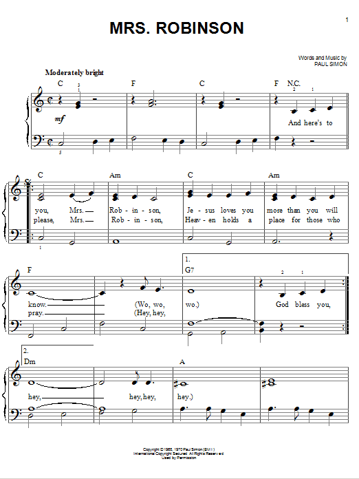 Mrs. Robinson (Easy Piano) von Simon & Garfunkel