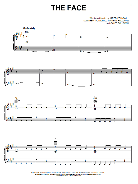 The Face (Piano, Vocal & Guitar Chords (Right-Hand Melody)) von Kings Of Leon