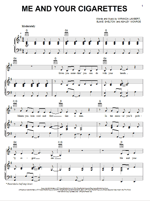 Me And Your Cigarettes (Piano, Vocal & Guitar (Right-Hand Melody)) von Miranda Lambert