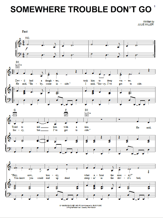 Somewhere Trouble Don't Go (Piano, Vocal & Guitar (Right-Hand Melody)) von Miranda Lambert