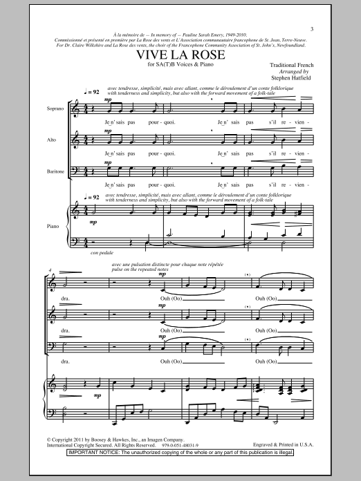 Vive La Rose (SATB Choir) von Stephen Hatfield