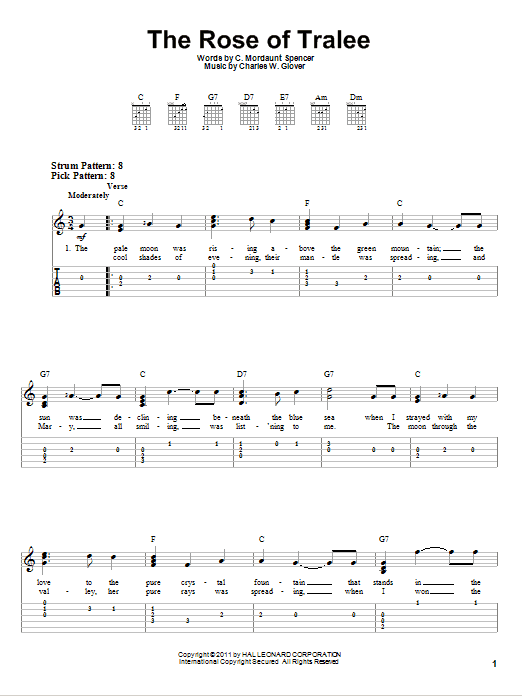 The Rose Of Tralee (Easy Guitar Tab) von Charles W. Glover