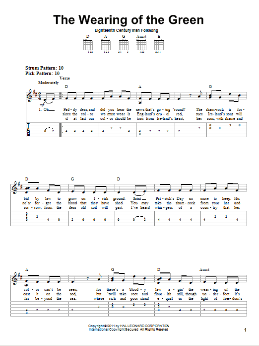 The Wearing Of The Green (Easy Guitar Tab) von Irish Folksong