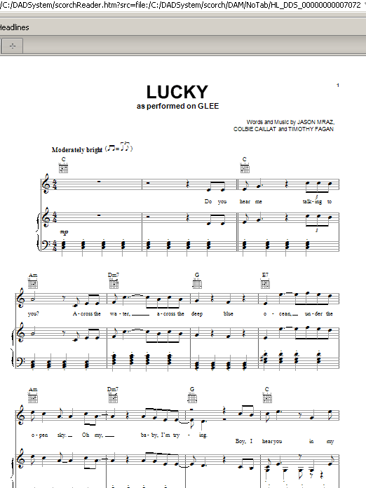Lucky (Piano, Vocal & Guitar Chords (Right-Hand Melody)) von Glee Cast