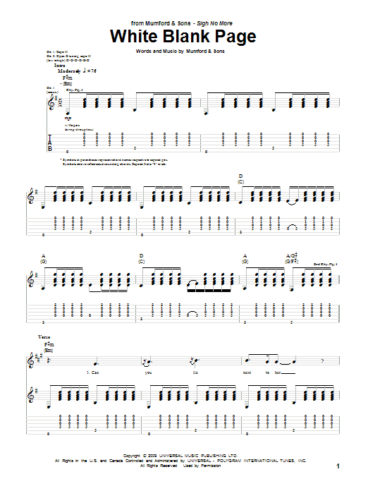 White Blank Page (Guitar Tab) von Mumford & Sons