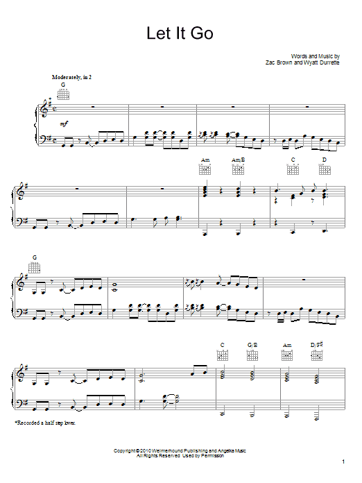 Let It Go (Piano, Vocal & Guitar Chords (Right-Hand Melody)) von Zac Brown Band