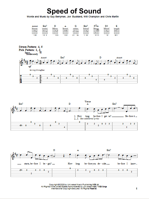 Speed Of Sound (Easy Guitar Tab) von Coldplay